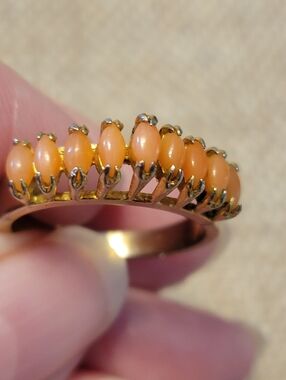 Gold-Plated Women's Orange Coral Cabochon Ring Size 6